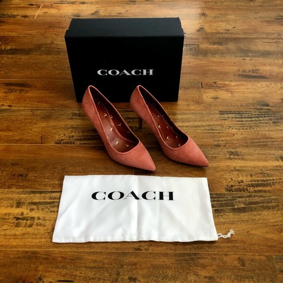 Coach Shoes - Coach Waverly Melon Pink Suede Heels
